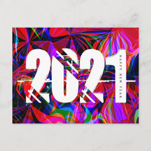 Cartão Postal anos novos 2021 Trippy Liquid Bold Font Red Blue