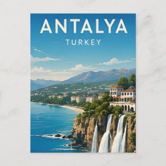 Cartão Postal 🌊 Antalya Turquia Costa Mediterrânea E Cachoeira