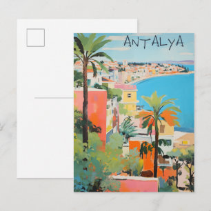 Cartão Postal Antalya Turquia Viagem Cidade Pintura Estética