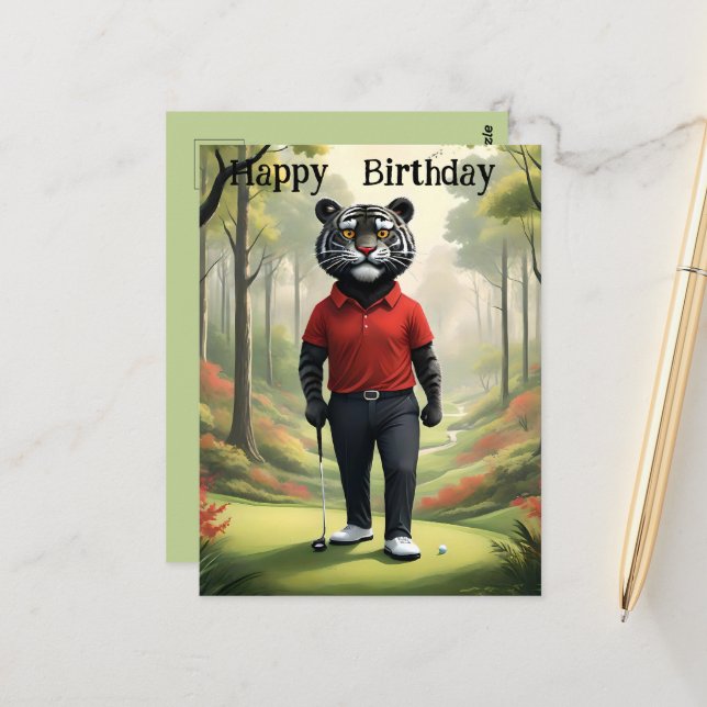 Cartão Postal Ante: Um Tigre Jogando Golfe, Aniversário (Frente/Verso In Situ)