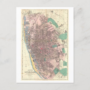 Cartão Postal Antecipado 1890 Mapa de Liverpool, Inglaterra;