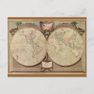 Cartão Postal Antecipado Mapa Mundial de 1808 por Laurie e Whitt