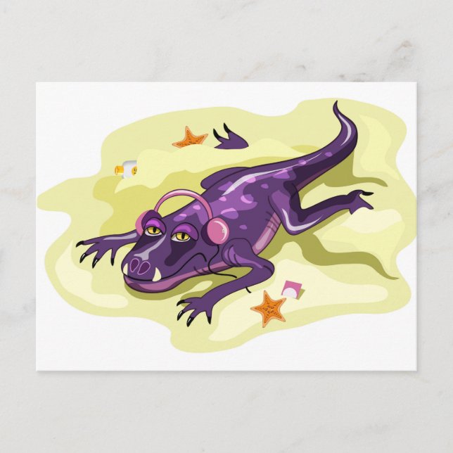 Cartão Postal Anteosaurus tomando sol com fones de ouvido. (Frente)