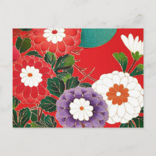 Cartão Postal Anterior Brocade Japonês Vermelho Profundo