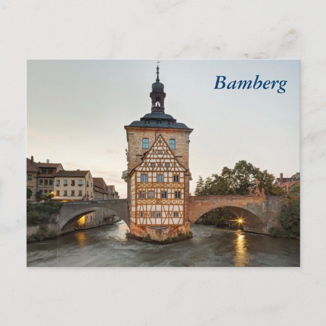 Cartão Postal Antiga Câmara Municipal de Bamberg e Ponte Obere (Frente)