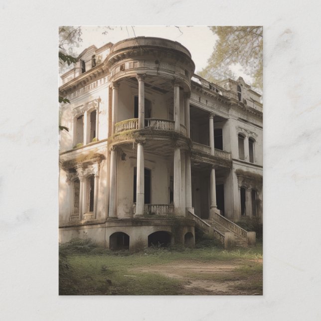 Cartão Postal Antiga Casa Branca de Mansão Abandonada (Frente)