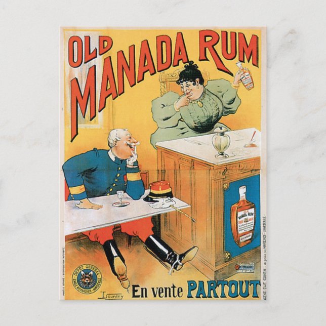 Cartão Postal Antiga Manada Rum Vintage Beber Arte (Frente)