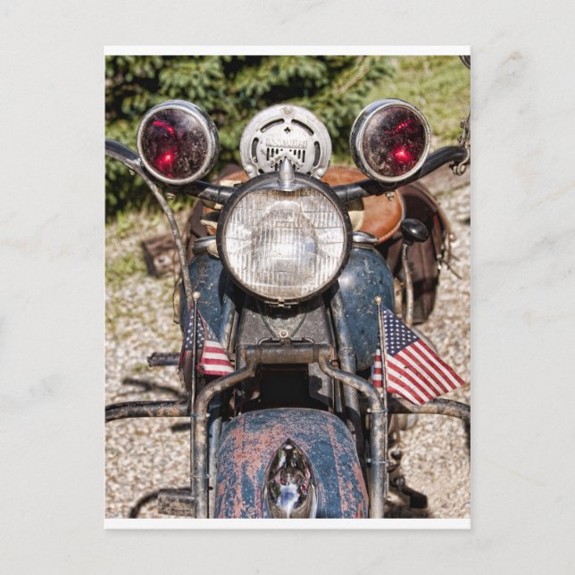 Cartão Postal antiga motocicleta da polícia indiana (Frente)