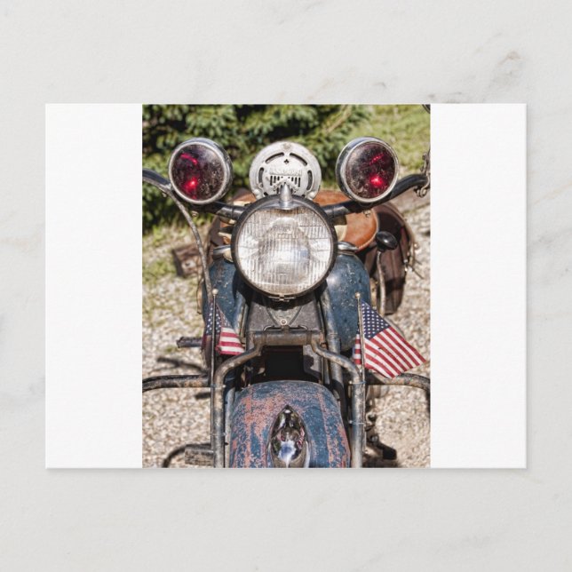 Cartão Postal antiga motocicleta da polícia indiana (Frente)