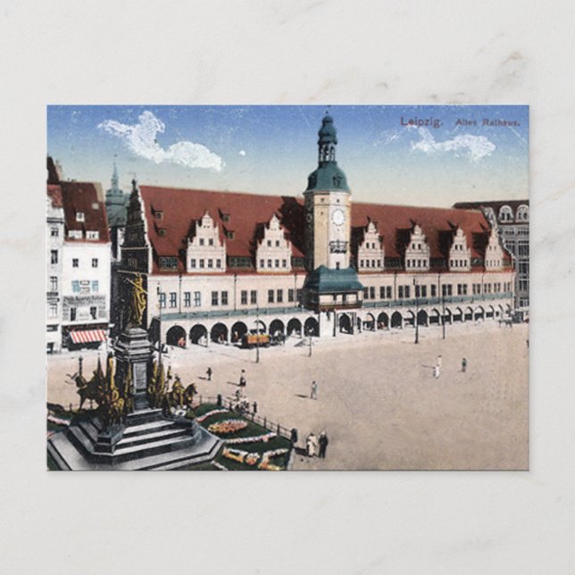 Cartão postal antigo - Altes Rathaus, Leipzig (Frente)