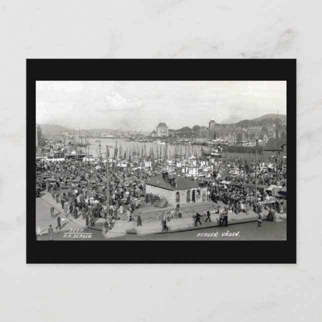 Cartão postal antigo, Bergen, Noruega (Frente)