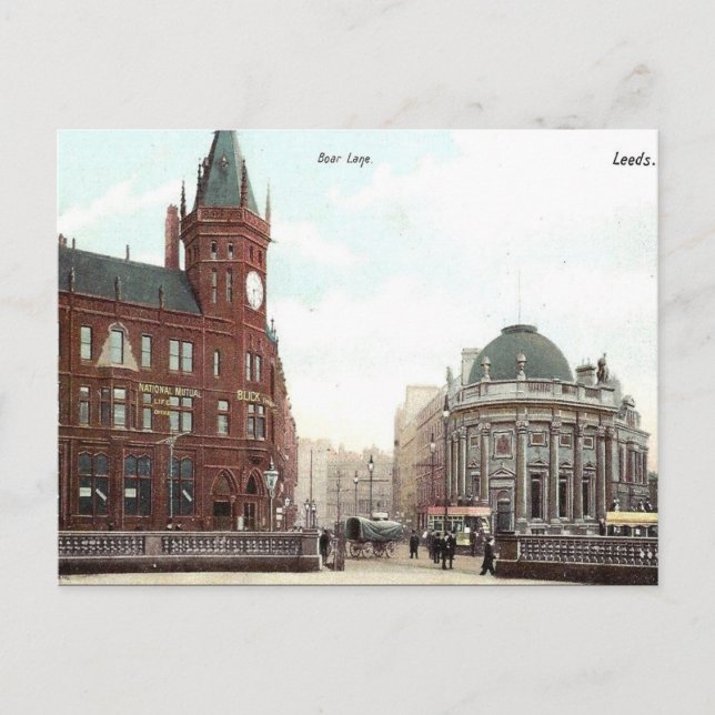 Cartão postal antigo - Boar Lane, Leeds, Yorkshire (Frente)