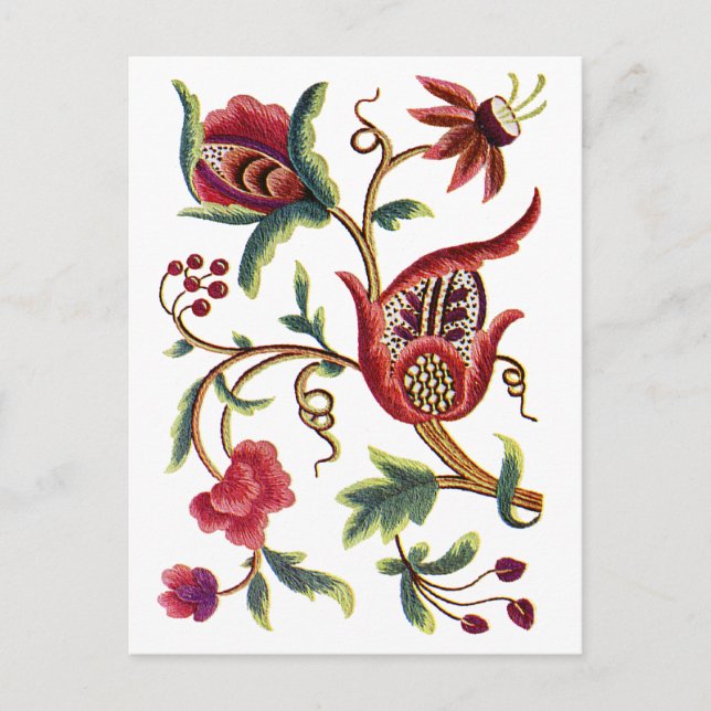 Cartão Postal Antigo bordado Inglês Jacobean (Frente)