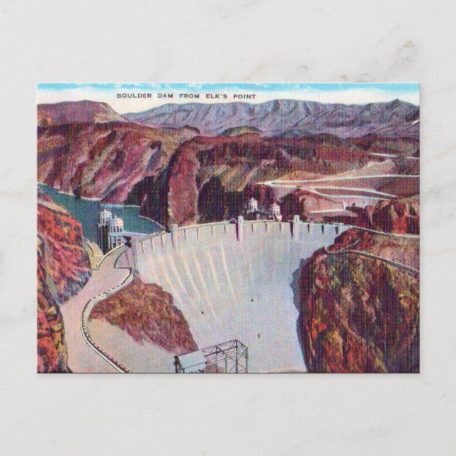 Cartão postal antigo - Boulder Dam, EUA (Frente)