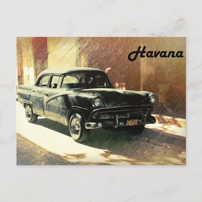 Cartão Postal Antigo carro americano na rua em Havana (Frente)
