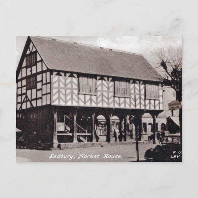 Cartão postal antigo - Casa de Mercado, Ledbury. (Frente)