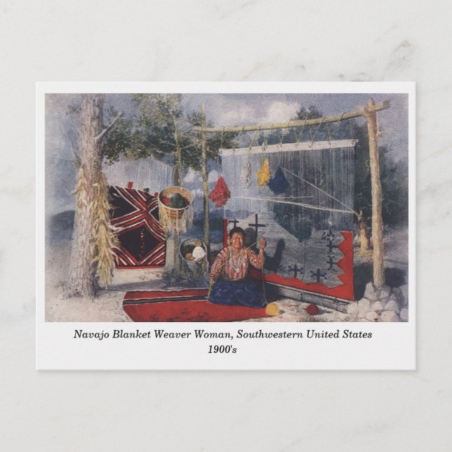 Cartão postal antigo da Navajo Blanket Weaver (Frente)