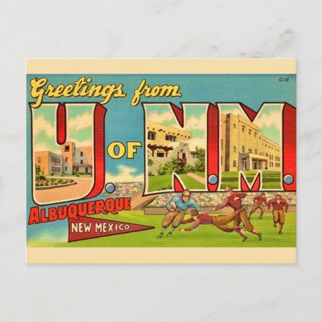 Cartão postal antigo da Universidade do Novo Méxic (Frente)