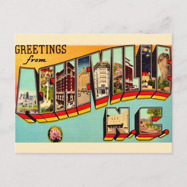 Cartão postal antigo de Asheville NC (Frente)