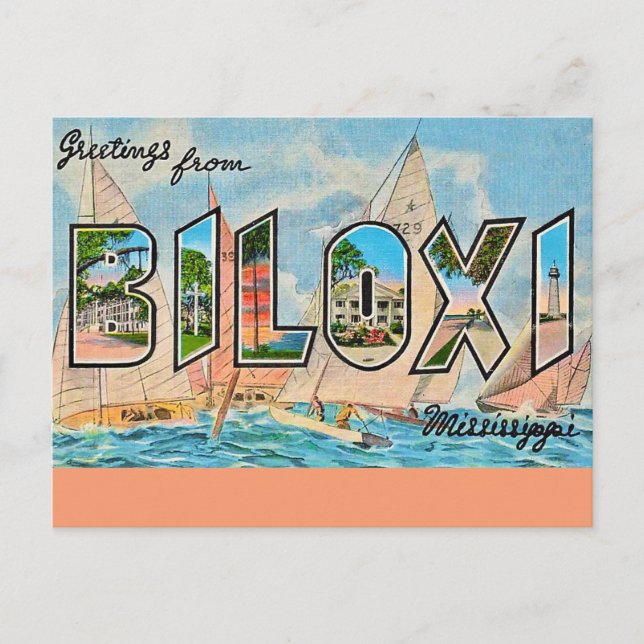 Cartão postal antigo de Biloxi Miss (Frente)