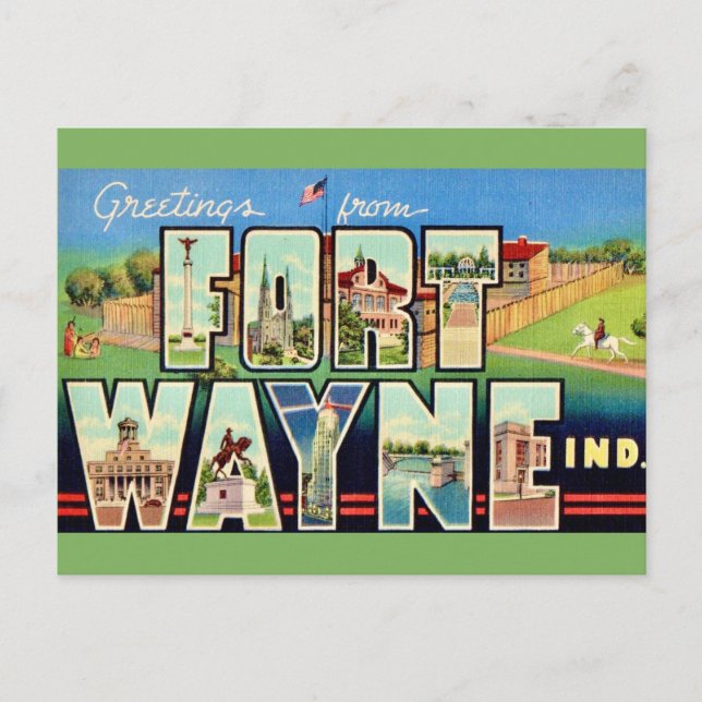Cartão postal antigo de Fort Wayne IN (Frente)
