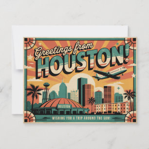 Cartão Postal Antigo de Houston Saudações de Hou