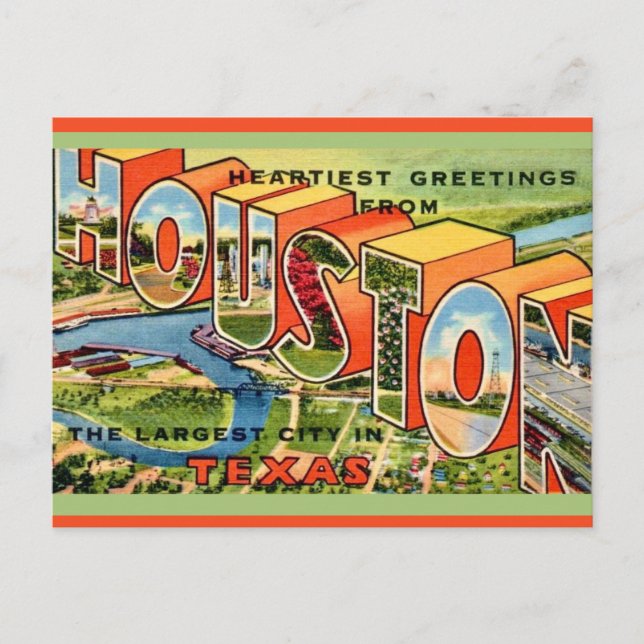Cartão postal antigo de Houston Texas (Frente)