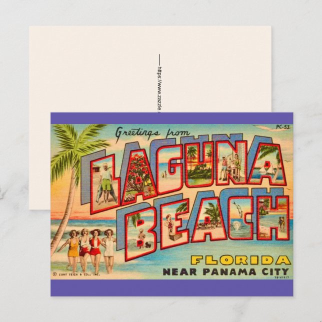 Cartão postal antigo de Laguna Beach FL (Frente/Verso)