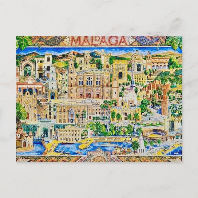 Cartão postal antigo de Málaga Espanha (Frente)
