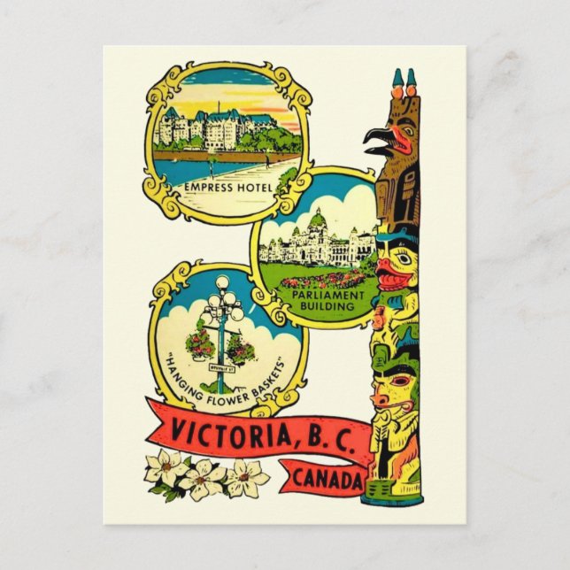Cartão postal antigo de Victoria BC (Frente)