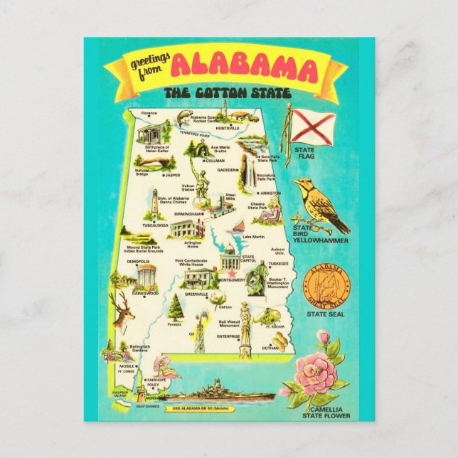 Cartão Postal Antigo do Alabama (Frente)