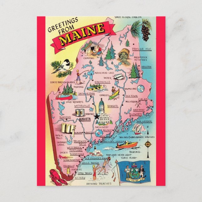 Cartão postal antigo do estado de Maine (Frente)