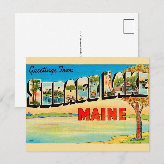 Cartão postal antigo do Lago Sebago (Frente/Verso)