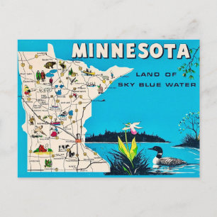 Cartão postal antigo do mapa de Minnesota