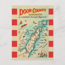 Cartão postal antigo do mapa do condado de Door