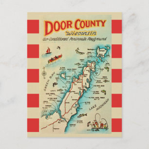 Cartão postal antigo do mapa do condado de Door