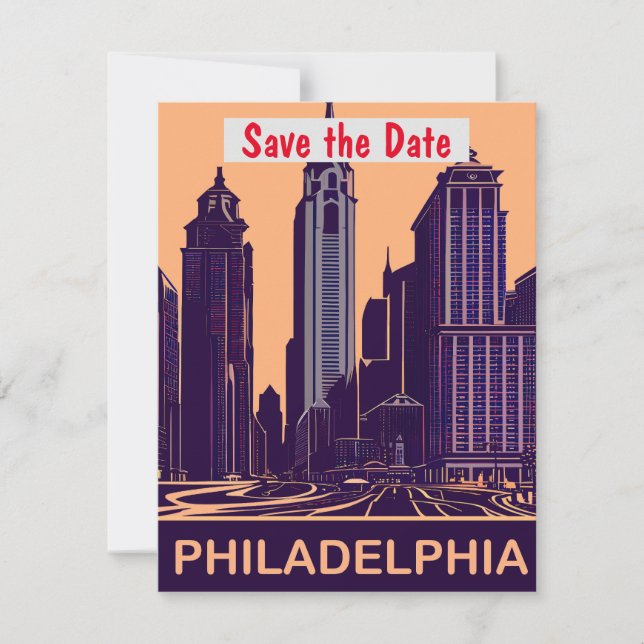 Cartão postal antigo do Philadelphia Save the Date (Frente)