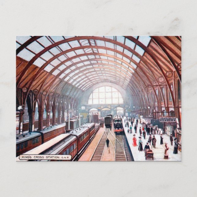 Cartão postal antigo - Estação Cross King, Londres (Frente)