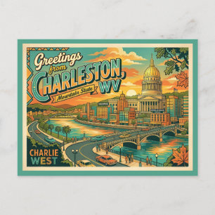 Cartão postal antigo estilo vintage Charleston WV