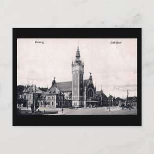 Cartão postal antigo, Gdansk/Danzig - Estação Ferr