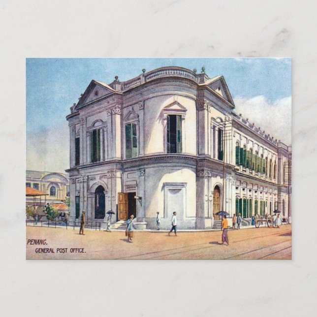 Cartão postal antigo - GPO, Penang, Malásia (Frente)