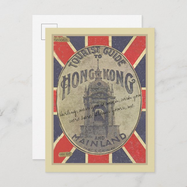 Cartão Postal Antigo Guia Turístico de Hong Kong com o Union Jac (Frente/Verso)