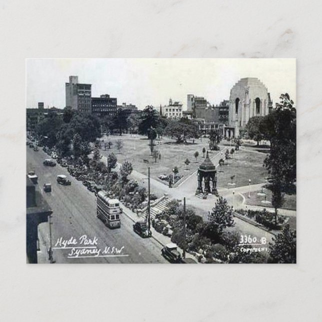 Cartão Postal Antigo - Hyde Park, Sydney, NSW (Frente)