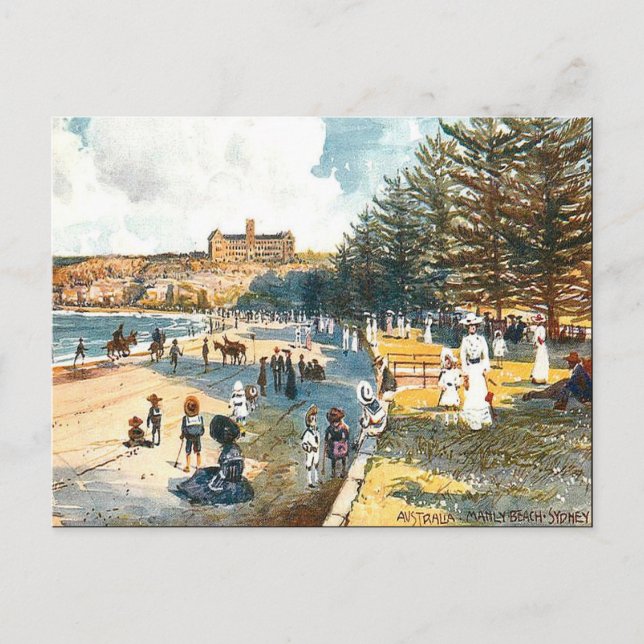 Cartão postal antigo - Manly Beach, Sydney, NSW (Frente)