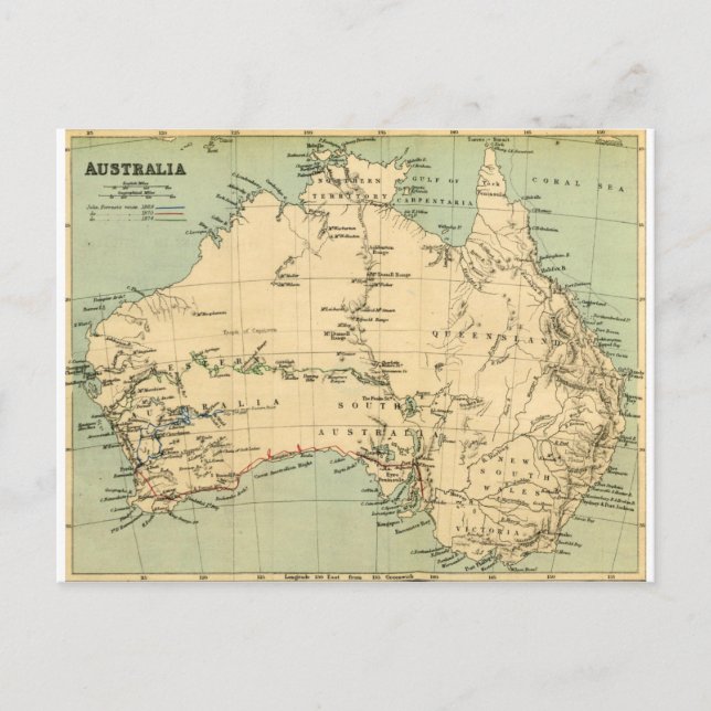 Cartão Postal Antigo mapa da Austrália (Frente)