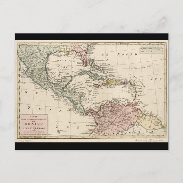 Cartão Postal Antigo mapa do Caribe das Índias Ocidentais (1765) (Frente)