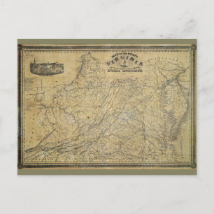 Cartão Postal Antigo mapa do Estado da Virgínia (1864)
