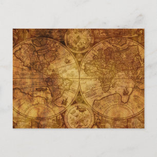 Cartão Postal Antigo Mapa do Mundo Antigo Histórico