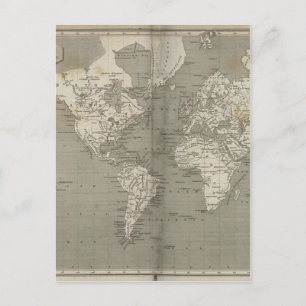 Cartão Postal Antigo mapa mundial 1820