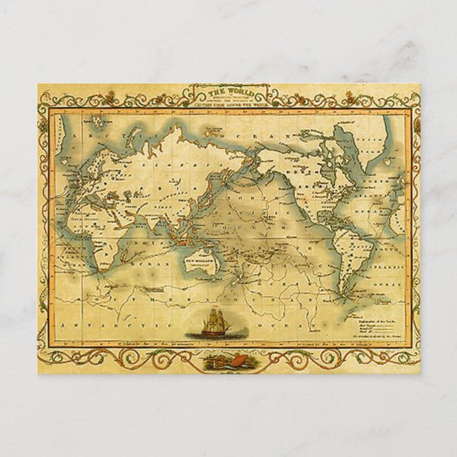 Cartão Postal Antigo Mapa Mundial Antiquado (Frente)